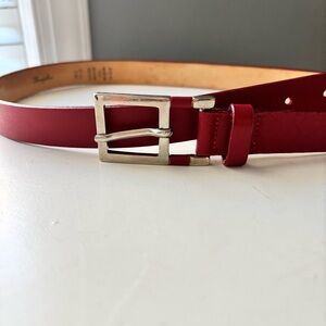 Red Garuglieri Leather Belt with Silver Buckle size XL Fall Christmas As New